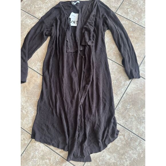 NWT Zara L Linen Blend Long Cardigan Sweater Duster Open - Picture 1 of 6